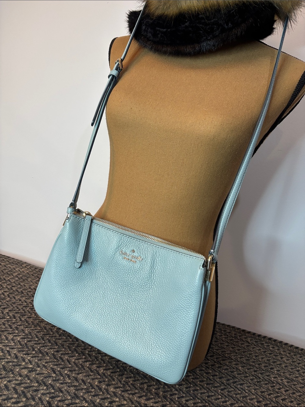 kate spade Light Blue Pebbled Leather Crossbody with silver-Tone Logo